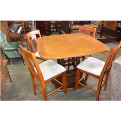 BAR HEIGHT TABLE WITH 4 UPOLSTERED BAR STOOLS