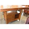 Image 4 : MISSION OAK STYLE BAR HEIGHT TABLE WITH HIDDEN LEAF AND STORAGE AND 6 BARSTOOLS