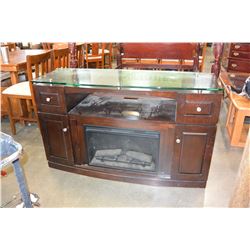 MODERN TWIN STARHOMES GLASS TOP MULTI MEDIA TV STAND WITH ELECTRIC FIREPLACE AND STORAGE