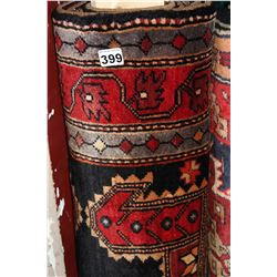 NEW 100% WOOL. HAND KNOTTED, TABRIZ, RED BLACK WHITE, AREA CARPET, SIZE 124 INCH BY 52 INCH