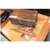 Image 1 : VINTAGE WOODEN BOX AND COPPER SERVING PIECES