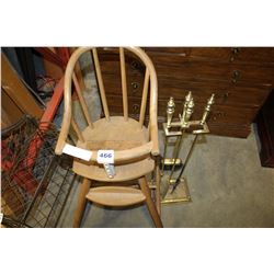 BENTWOOD CHILDS HIGHCHAIR AND BRASS COMPANION SET