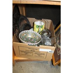 BOX OF GLASSWARE AND LEMON PITCHER