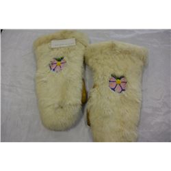 BEADED FUR AND LEATHER GLOVES