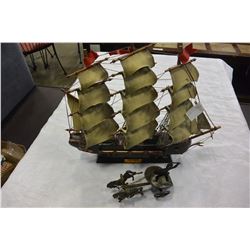 MODEL SHIP AND METAL CHARIOT