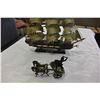 Image 2 : MODEL SHIP AND METAL CHARIOT
