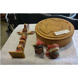 CARVED FIRST NATIONS BOX TOTEM AND SALT AND PEPPERS