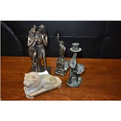 LOT OF TIN FIGURES AND STONE LION