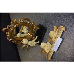 CHERUB KEYHOLDER AND MIRROR WITH CHERUB FIGURE