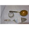 Image 1 : STERLING RIM OPEN SALT AND STERLING DANISH CAKE SERVER AND 830 TEA STRAINER
