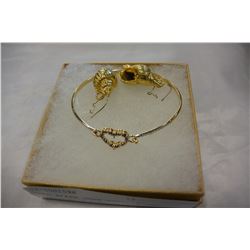 GOLD PLATE OVER STERLING BANGLE WITH RUBY STONES AND EARRINGS