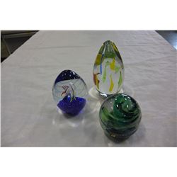 THREE ART GLASS PAPER WEIGHTS