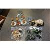 Image 1 : JADE GREEN STONE FIGURES AND CAT FIGURE AND TWO GLASS ANIMALS