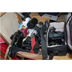 BOX OF CAMERAS AND LENSES