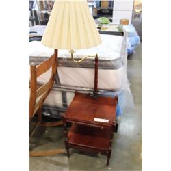 MAHOGANY FINISH LAMP TABLE WITH PULL OUT