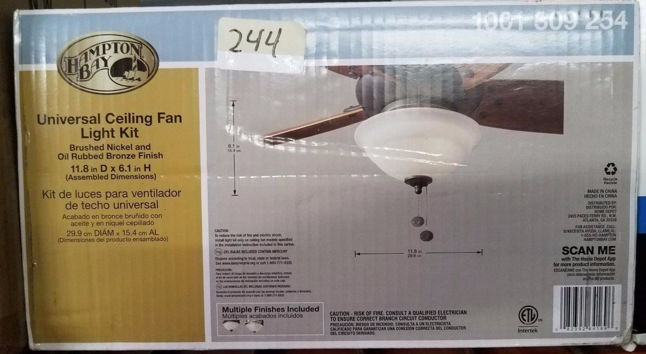 Hampton Bay Universal Ceiling Fan Light Kit With Brushed Nickel