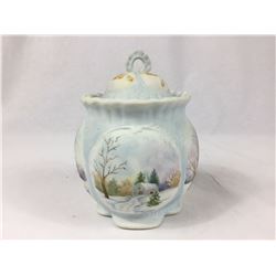 Handpainted Porcelain Covered Compote-Signed