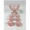 Pink Glass Miniature Punch Bowl and Six Glasses