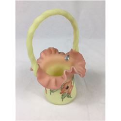 Fenton  Handpainted Signed Satin Glass Basket (Has Crack)