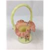 Image 1 : Fenton  Handpainted Signed Satin Glass Basket (Has Crack)
