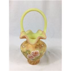 Fenton Handpainted Satin Glass Basket (Signed and Numbered)