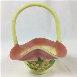 Fenton Satin Glass handpainted Basket