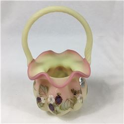 Fenton Handpainted Satin Glass Basket (Signed and Numbered)