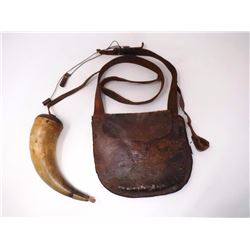 Antique Hunting Pouch and Powder Horn