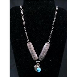 Turquoise and Sterling Feather Necklace