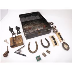 Tin Lockbox of Miscellaneous Items