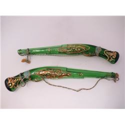 Pair of Blown Glass Pistol Decanters