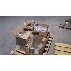 PALLET WITH COUPLERS / USED PUMP / MISC. PARTS / HUB AND MISC.