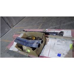 PALLET OF 2 4X8 FIBERGLASS SHEETS / FIBERGLASS CORNERS / DRIVE SHAFT AND  METAL FLANGES