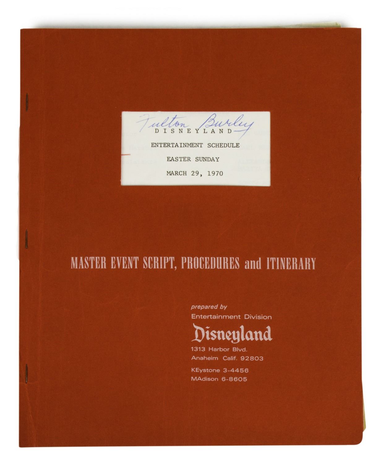 Fulton Burley Disneyland Scripts Collection.