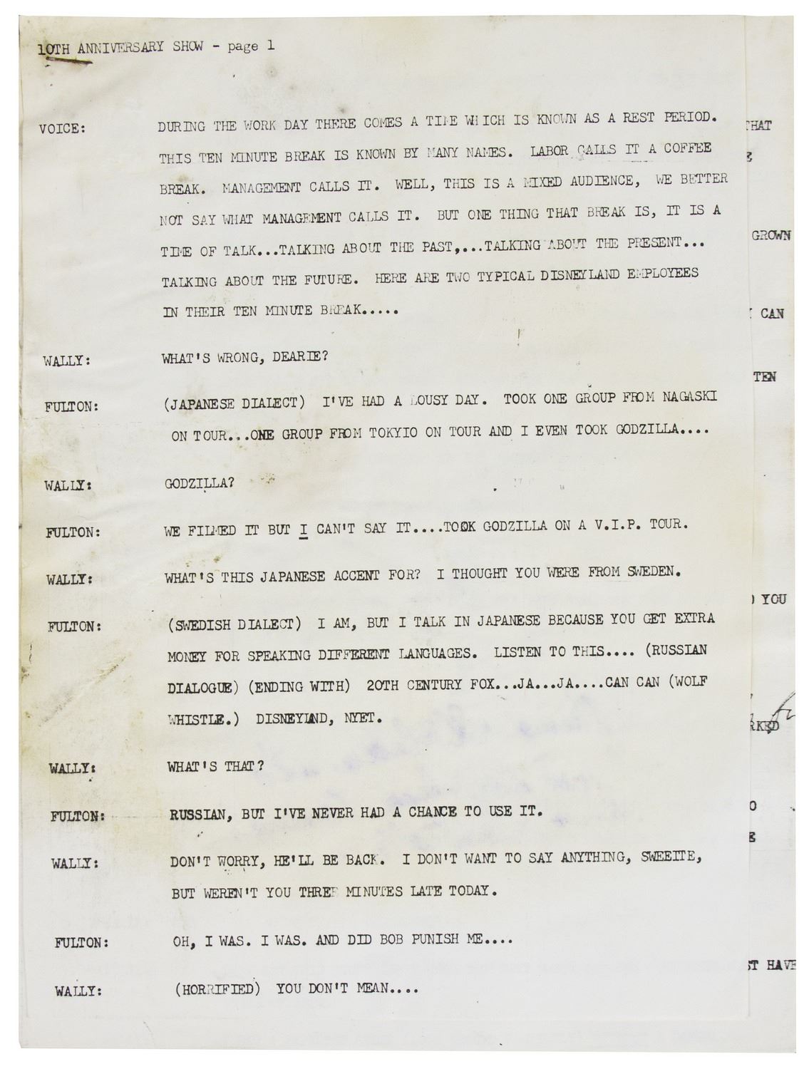 Fulton Burley Disneyland Scripts Collection.