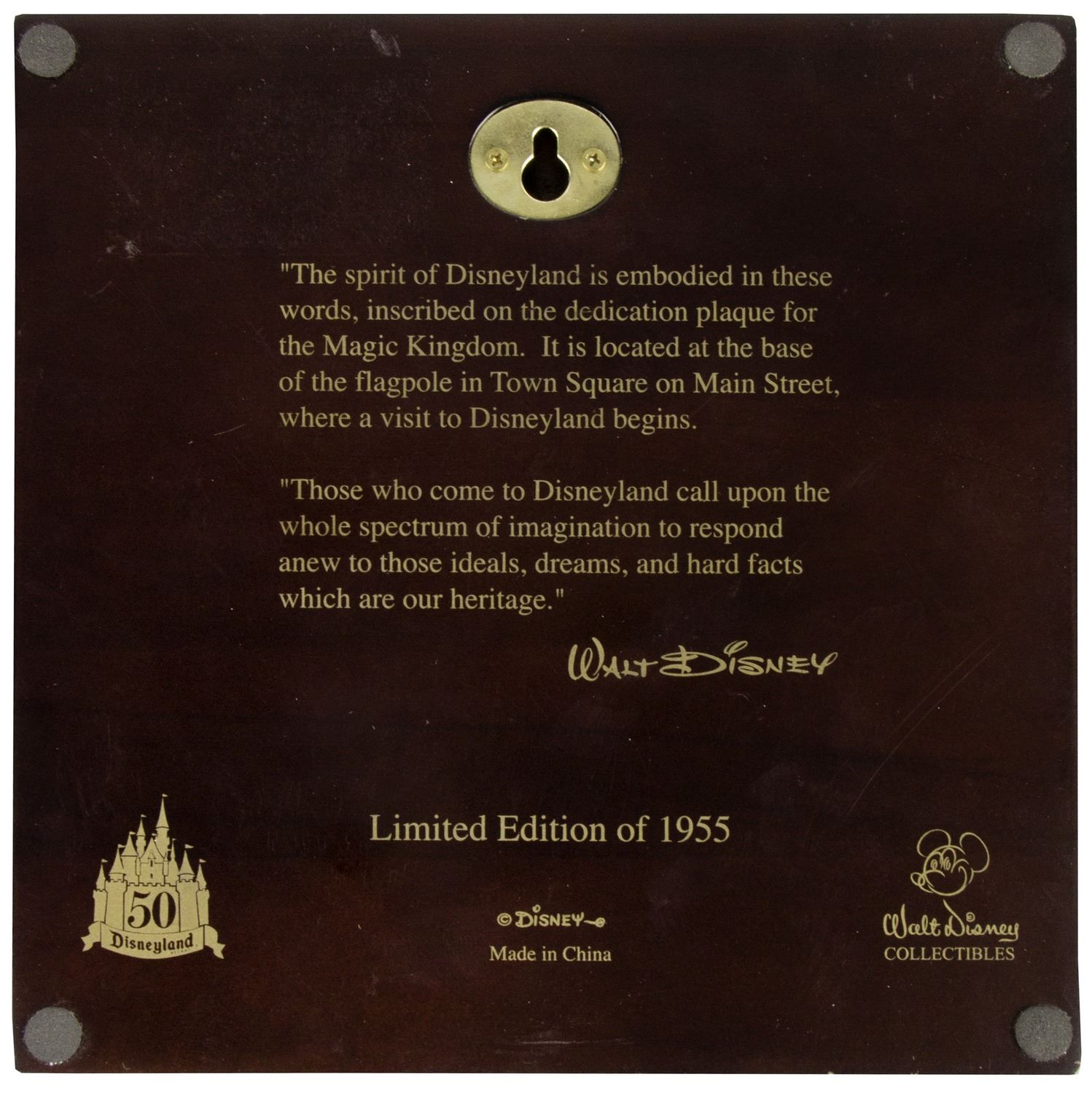 Disneyland Dedication Plaque Limited Edition.