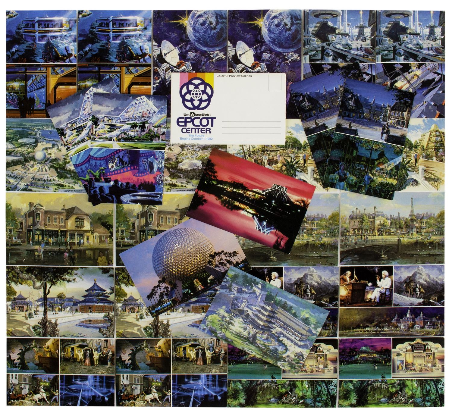 Collection of (30) EPCOT Pre-Opening Postcards.