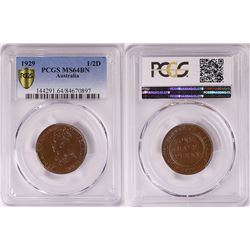 1929 Australian Half Penny - PCGS MS 64BN