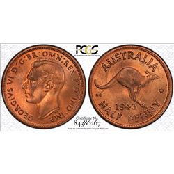 1943(m) Australian Half Penny - PCGS MS 64RD
