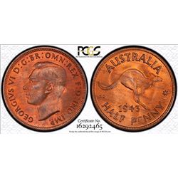 1943(m) Australian Half Penny - PCGS MS 65RB