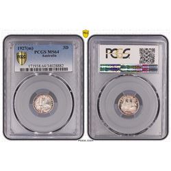 1927(m) Australian Threepence - PCGS MS 64