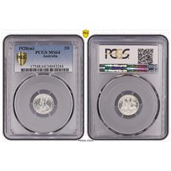 1928(m) Australian Threepence - PCGS MS 64