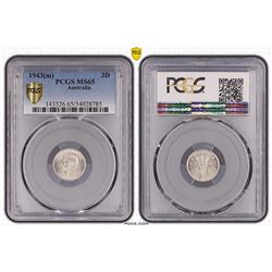 1943(m) Australian Threepence - PCGS MS 65