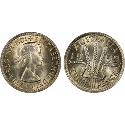 1955(m) Australian Threepence - PCGS MS 65