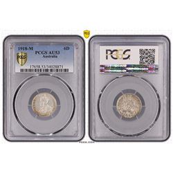 1918-M Australian Sixpence - PCGS AU 53