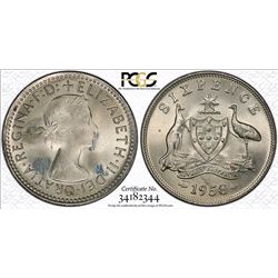 1958(m) Australian Sixpence - PCGS MS 65+