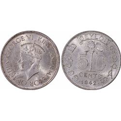 1942 Ceylon 50 Cents - PCGS MS 63