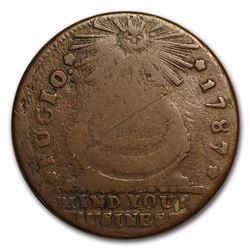 1787 Fugio Cent Fine First Coin Issued under the authority of the US EXTREMELY RARE COIN