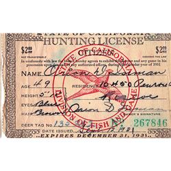 Collectible - Paper - USA - State of California Hunting License