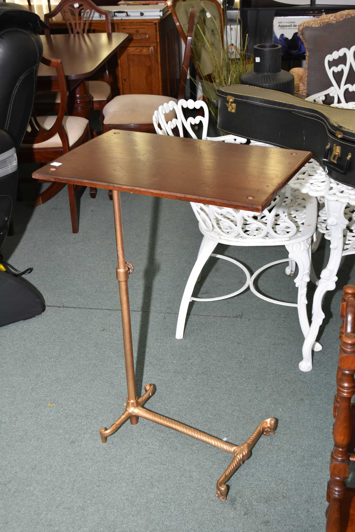 Antique bed table with cast iron decorative base — free download